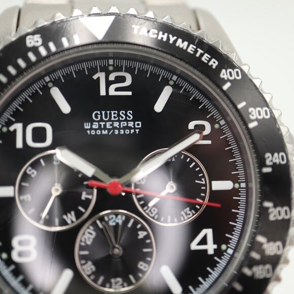 Guess Waterpro Mens Diver Calendar 42mm Watch Stainless Steel 100M w New Battery - Picture 8 of 14